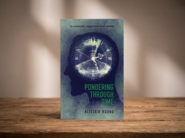 Fantasy hardback novel with map and candle on dark wooden desk