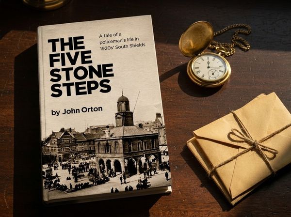 Aged hardback historical novel beside brass compass on parchment