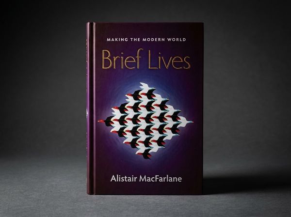 Antique history hardback beside archival photographs and a brass magnifying glass